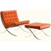 Orange Barcelona Chair With Ottomanin Italian Leather in Standard grade