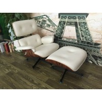 Reproduction Lounge Chair And Ottoman Of Tall Version In Cream With Tigerwood NOT Eames Original